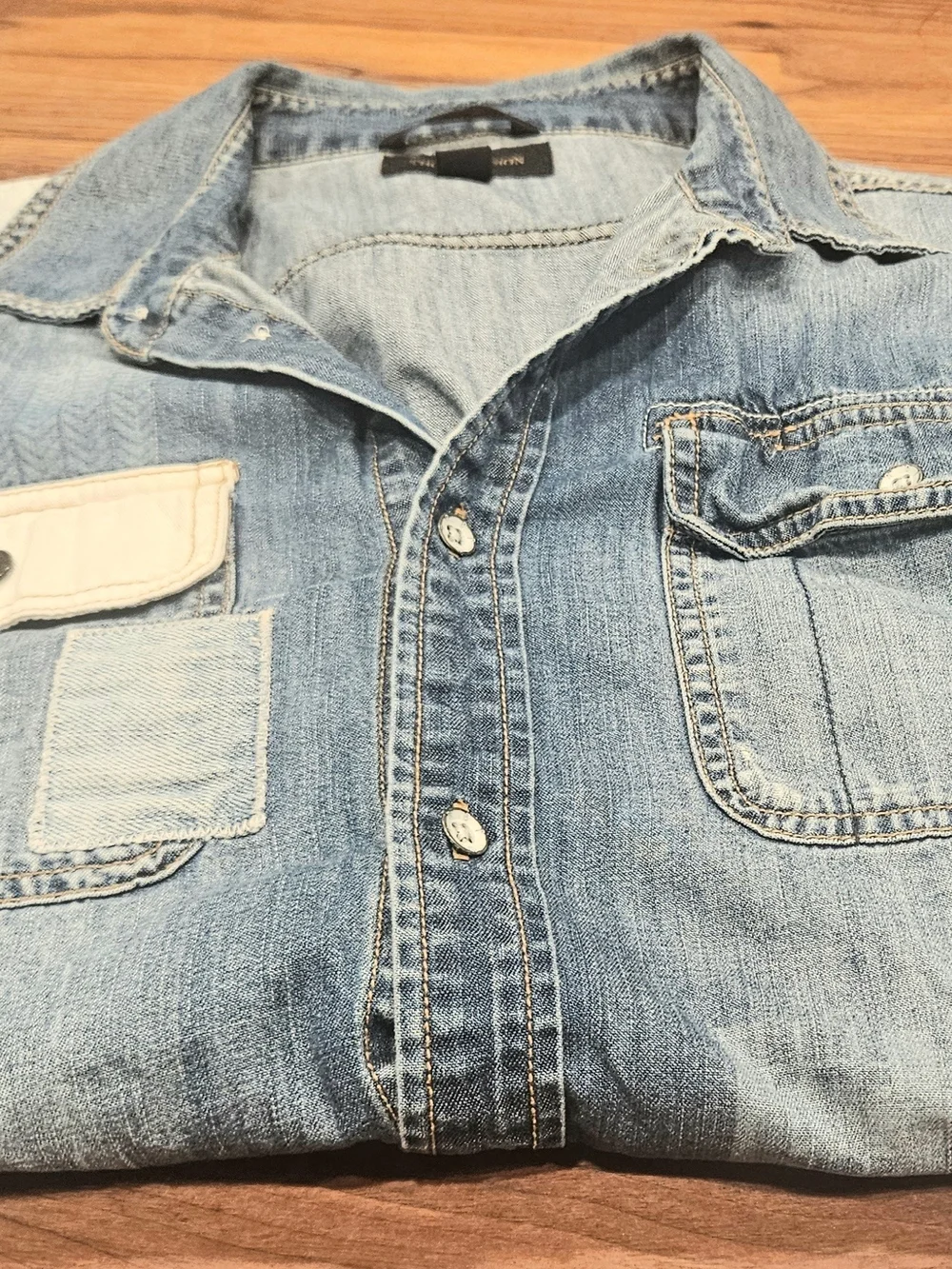 True Religion Blue Patchwork Denim Shirt Slim Fit- Men M